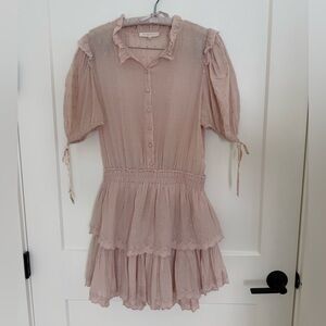 Love Shack Fancy Women’s Pink 100% Cotton Mini Tiered Short Sleeve Dress Sz M